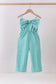 Green bow gingham jumpsuit