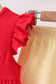 Red School bus Smocked Ruffle Shorts set