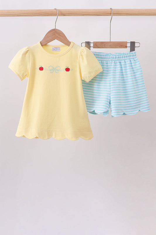 Yellow Apple Embroidery Scalloped Set