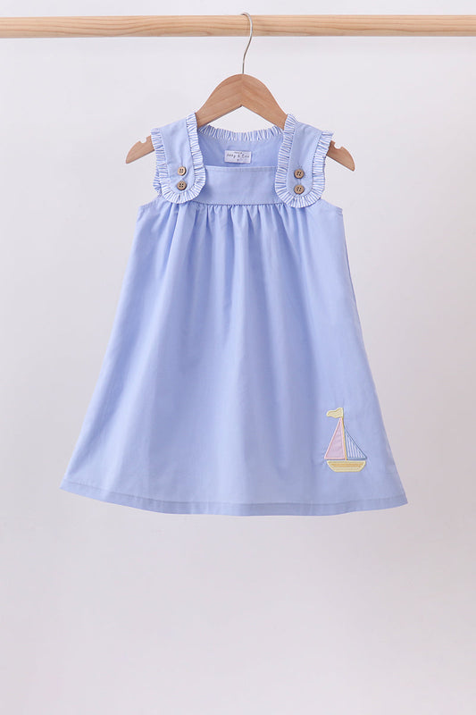 Blue Sailboat Embroidered Dress