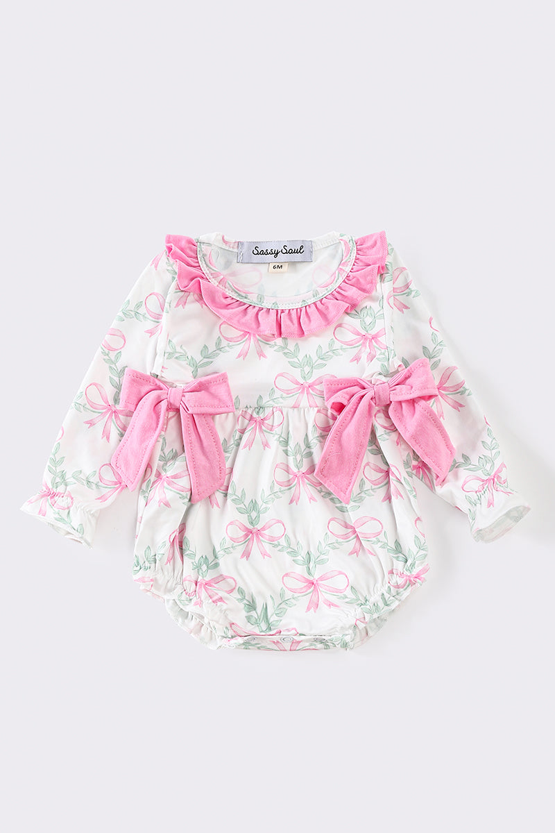 Pink bow floral print girl bubble