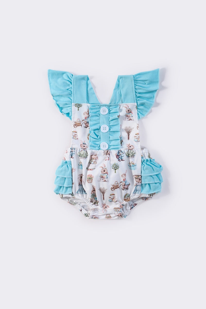 Blue bunny print girl ruffle bubble