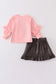 Pink sunflower leather short skirt set