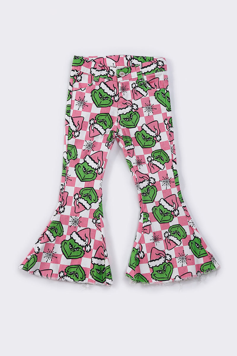 Pink christmas grinch bell denim jeans