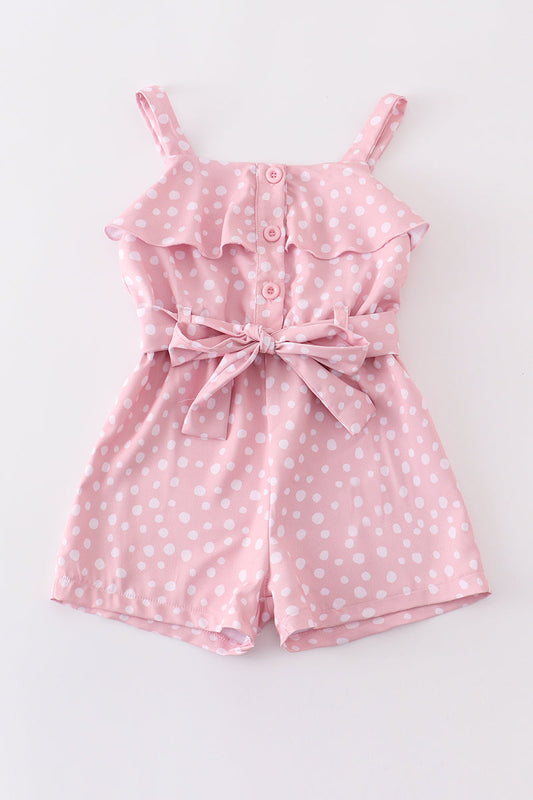 Pink dot print strap ruffle jumpsuit mommy & me