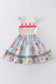 Platinum balloon print floral flutter trim dress