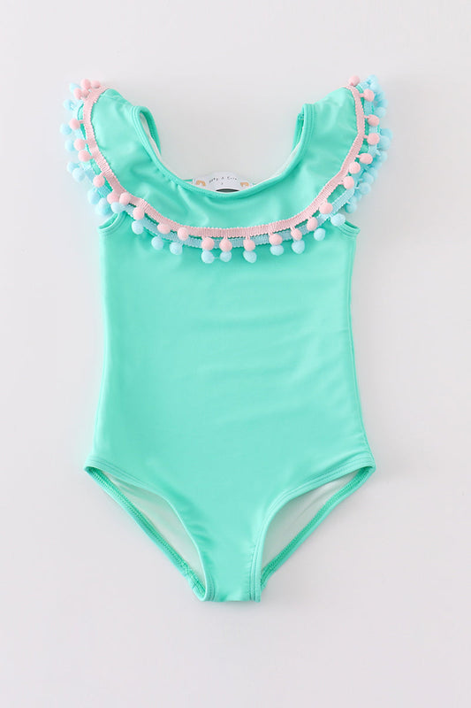 Green pom pom girl one pcs swimsuit