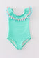 Green pom pom girl one pcs swimsuit