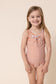 Terracotta stripe tie one piece girl swimsuit