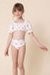 White floral print smocked 2pc girl swimsuit (size run small, go up 1-2 sizes)