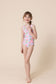 Floral print tie one piece girl swimsuit