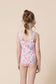 Floral print tie one piece girl swimsuit