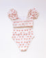 Cherry print smocked bikini 2pc women swimsuit