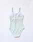 Green daisy print one piece women swimsuit