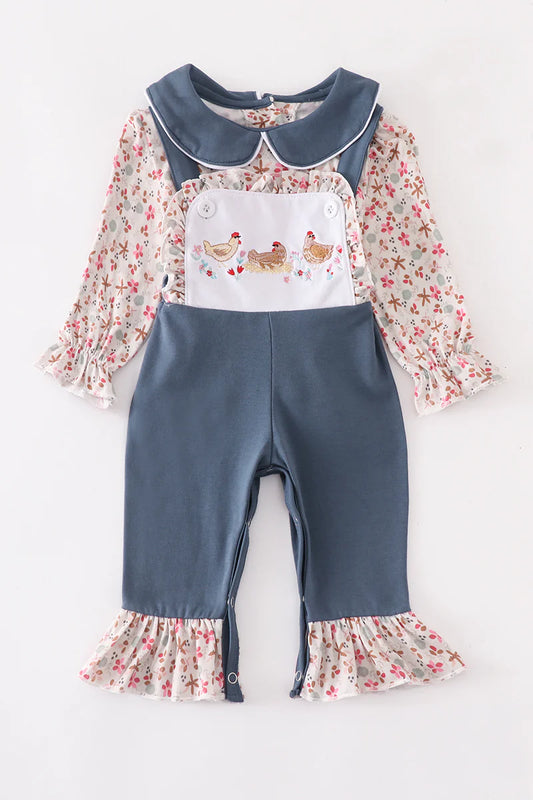 Floral chicken romper and shirt
