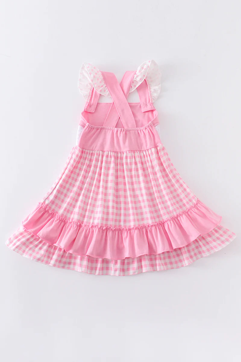 Baseball embroidery smocked ruffle dress