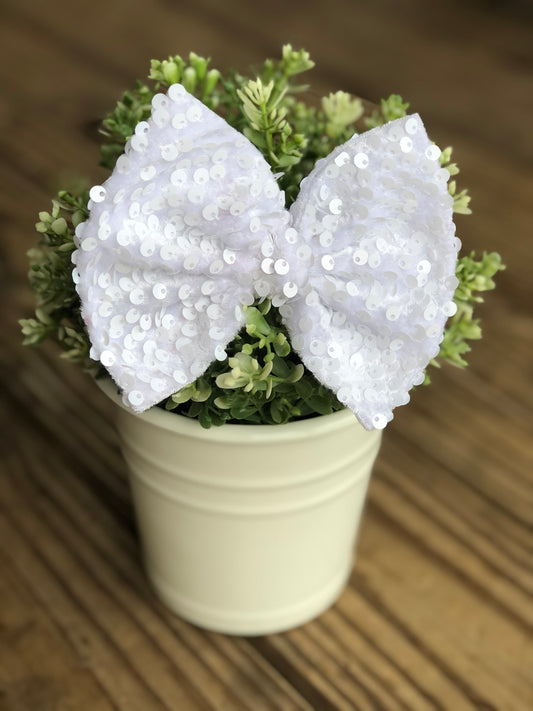 White Sequin Bow