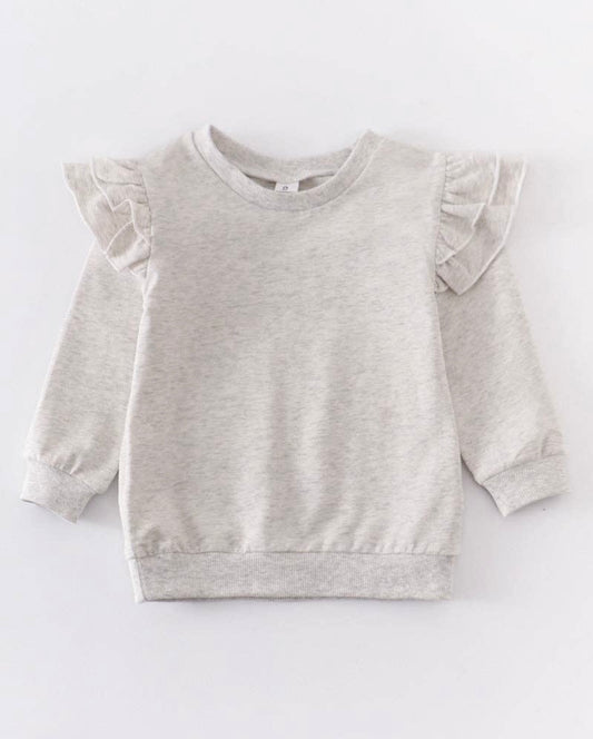 Gray double shoulder ruffle pullover top