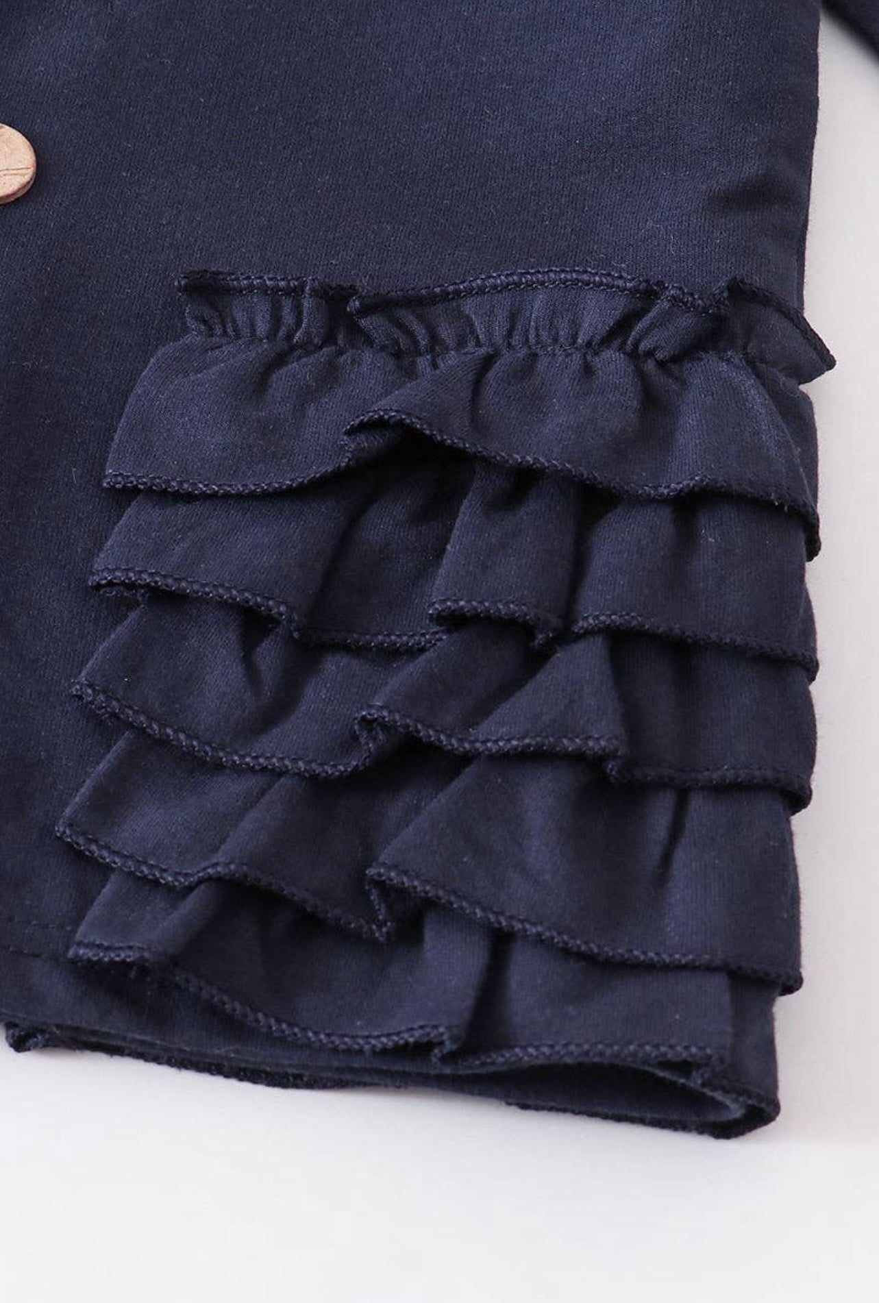Navy ruffle button down hoodie jacket