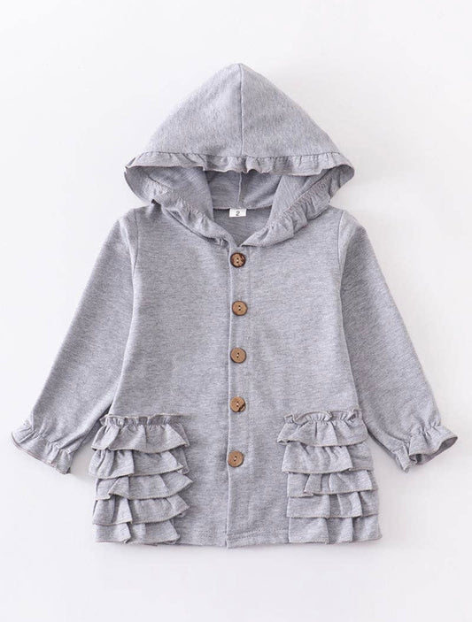 Gray ruffle button down hoodie jacket